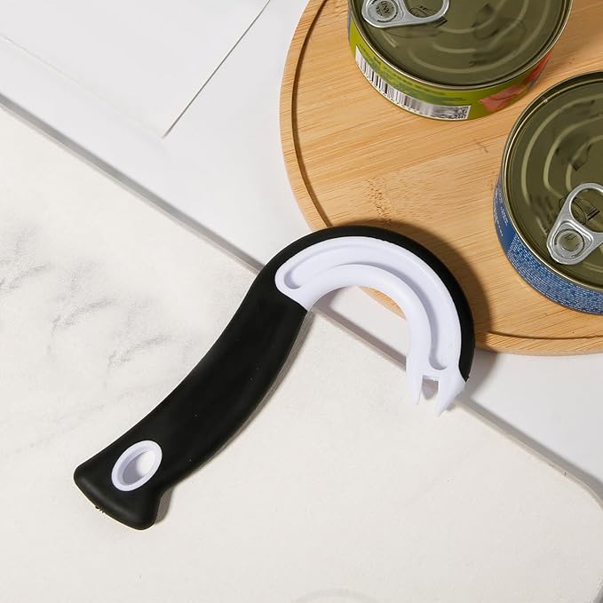 Easy Open Ring Pull Can Opener, J Hook Can Opener Pull Tab No-Slip Rubber Grip Jars Can Lid Lifter Manual Ring Top Soda Tin Bottle Opener Tool for Seniors, Children, Weak Hands