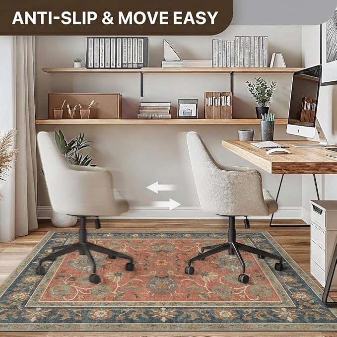 48"x72" Office Chair Mat for Hardwood Tile Floor, Under Desk Carpet Protector for Rolling Computer Chair Mat, Machine Washable Area Rug, Anti-Slip 1/5" Thick Low Pile Thin Vinyl Floor Mat, Antique Red