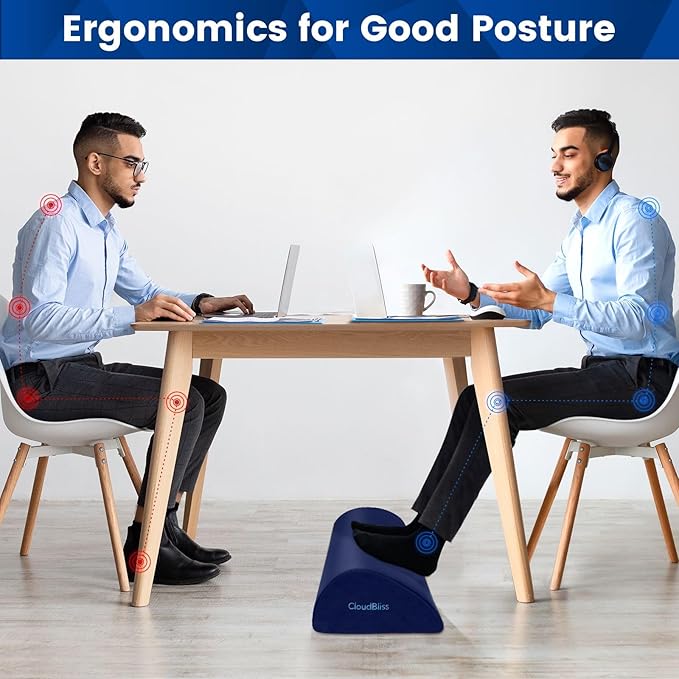 CloudBliss Foot Rest for Under Desk at Work,Office Desk Accessories with Soft Foam and Washable Removable Cover, Foot Stool for Office, Car, Home to Foot Support and Relax Ankles, Blue, Long