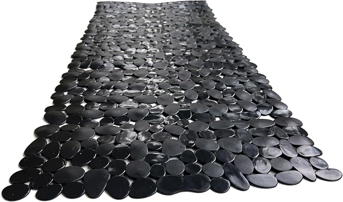 “Pebbles” Non-Slip Bathtub/Shower Mat 35"x16" Rectangular, Non-Toxic, Safe, Clean, Machine-Washable, Superior Grip & Drainage, Vinyl, for Smooth Floors ONLY, Opaque Black