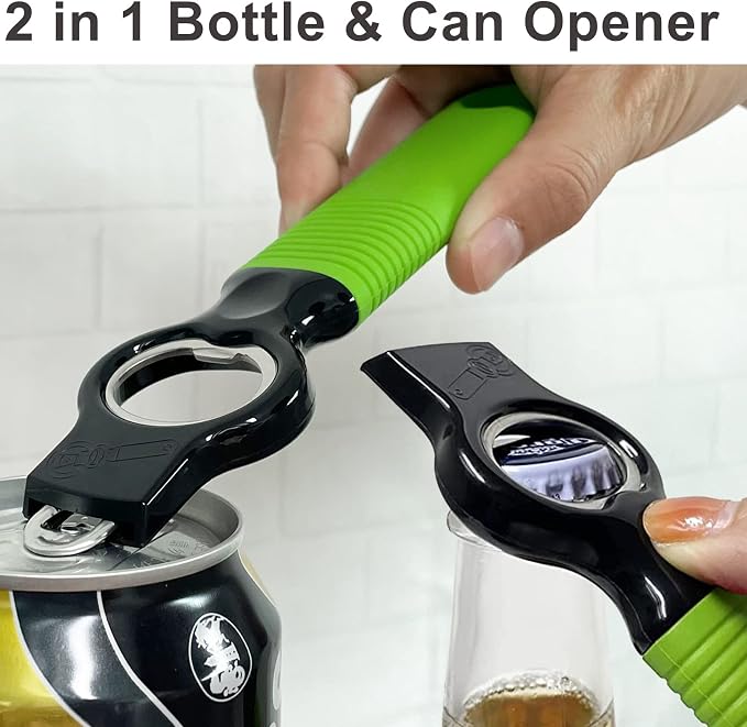 2-Pack Soda Can Opener and Beer Bottle Opener Bartender with Good Grip Silicone Handle, Pop Top Can Tab Opener for Long Nails, Bottle Opener for Arthritic Hand and Seniors, 1* Blue 1* Green