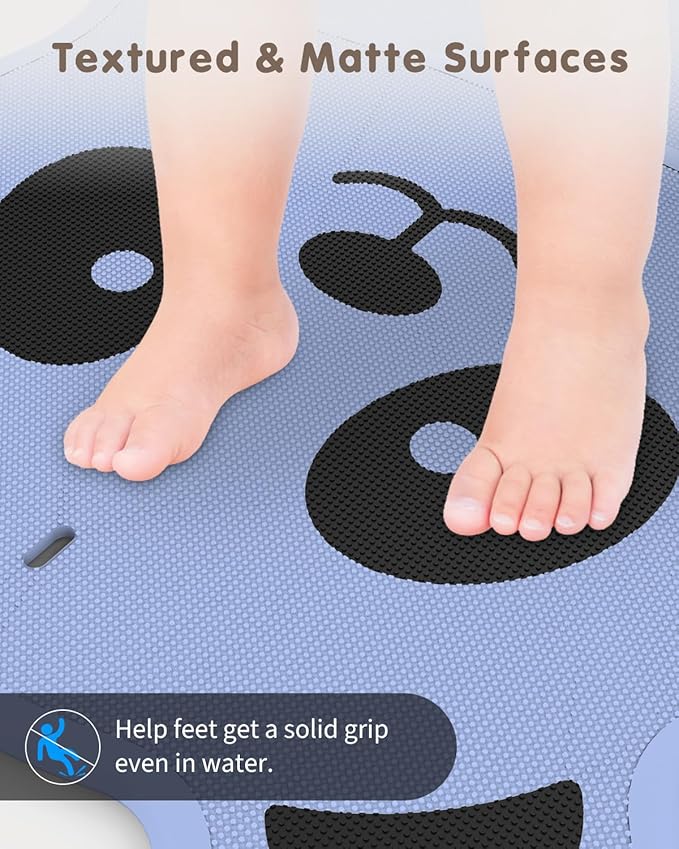 Panda Bathtub Mat Non Slip Kids Natural Rubber Low Odor, Bath Mat for Tub Non Slip for Baby 32"x18", Anti-Slip Surface and Strong Suction Cups Dual Anti-Slip, Machine Washable, Blue