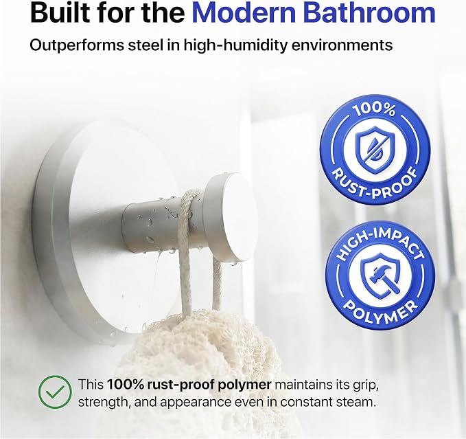 HOME SO Suction Cup Hooks for Shower & Bathroom Towel Holder 2-Pack – Suction Cups Hooks for Hanging Towels, Robes, & Coats - Tiles, Glass Door or Mirror – Shower Hooks & Towel Hooks Organizer -Nickel