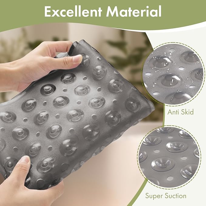 AmazerBath Shower Mat Non Slip 40 x 16 Inches, Shower Stall Mats with Suction Cups and Drain Holes, Non Slip Bath Mat for Tub for Elderly & Kids, Clear Gray