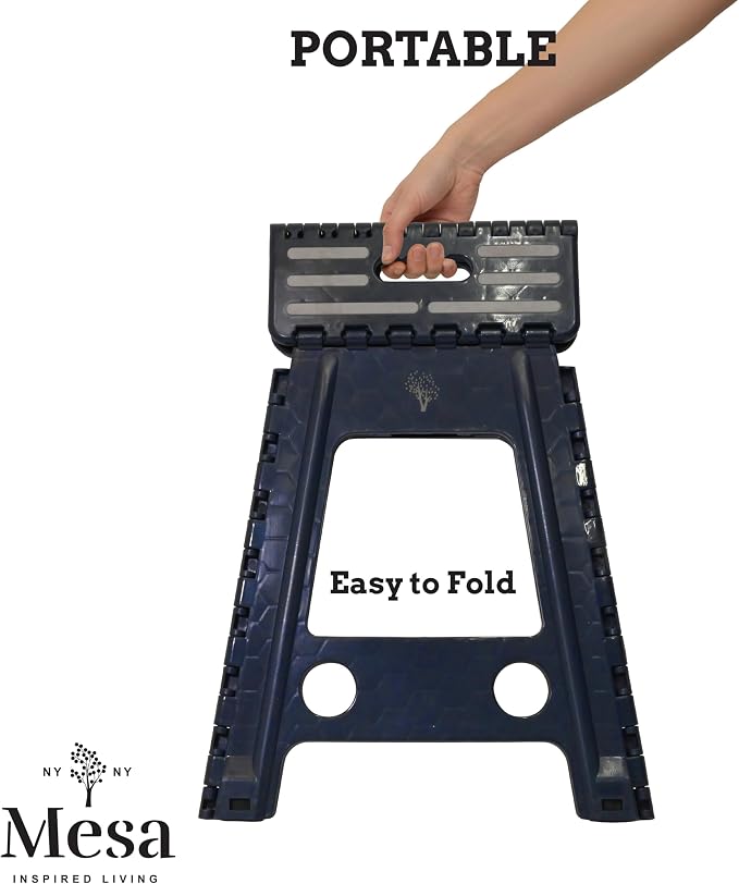 Inspired Living 18" Step Stool, Folding Step Stools for Adults, Plastic Foldable Step Stools Kids, Holds Up to 330 lbs, Collapsible Folding Stool for Kitchen, Bathroom, Bedroom (Navy, 18" High)