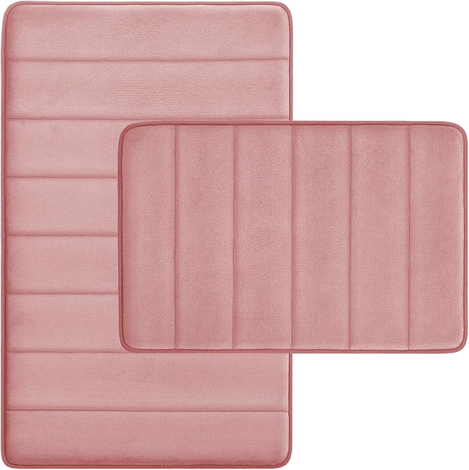 Bathroom Rugs Set 2 Piece Memory Foam Bath Rugs Non-Slip Bath Mat,Washable Room Mats,Absorbent Shaggy Rugs Super Soft Kitchen Mats, Batroom Carpets for Bathroom,Tub,Shower Home Decor（Coral Pink）