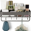 Adhesive Shower Caddy, 11.8 inch Stainless Steel Shower Shelves for Inside Shower with Hooks & Towel Bar-No Drilling(Gun Gray)
