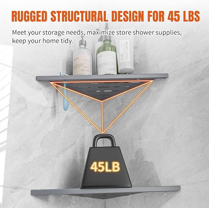 Corner Shower Shelves with Rozar Hole,Rustproof Stainless Steel Shower Caddy Organizer Modern Sturdy Corner Shelf for Shower,10" Large Capacity No-Drill Rack Storage Bathroom Accessories,Sliver
