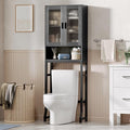 USHOWER Over The Toilet Storage Cabinet, Bathroom Organizers and Storage with Tempered Glass Doors, Thicken Metal Stand & MDF Wood Above Toilet Storage Cabinet, Freestanding Space Saver, Black