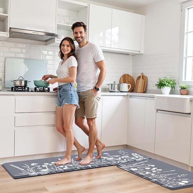Kitchen Mats for Floor, Kitchen Rugs Sets of 2, Cushioned Anti Fatigue Mats for Kitchen Floor, Non-Slip Kitchen Decor, Water Resistant Kitchen Rug for Home, Kitchen, 17.3"x30"+17.3"x47"