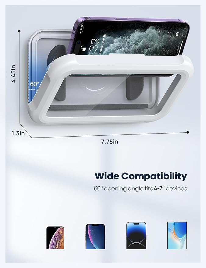 Lamicall Shower Phone Holder Waterproof - 480° Rotatable Retractable Adjustable Shower iPhone Case Holder, Bathroom Wall Phone Mount Stand Water Proof Anti Fog, iPhone Accessories for 4-7" Cellphones