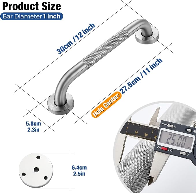 Grab Bars for Shower 2 Pack 12-Inch, Stainless Steel Anti-Slip Safety Shower Handle for Elderly Bathroom Wall Support Handicap Handicap Grab Bars for Seniors, Brushed Nickel