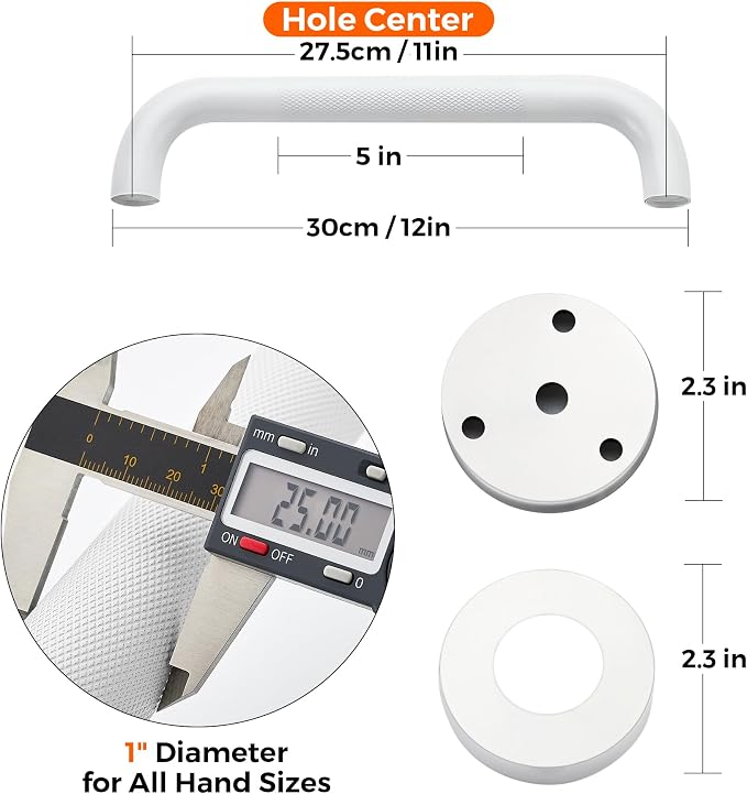 Grab Bars for Shower, 2 Pack 12-Inch Anti Slip Shower Handles for Elderly, Safety Shower Grab Bar, Stainless Steel Handicap Grab Bars for Bathroom (White 1" Diameter)