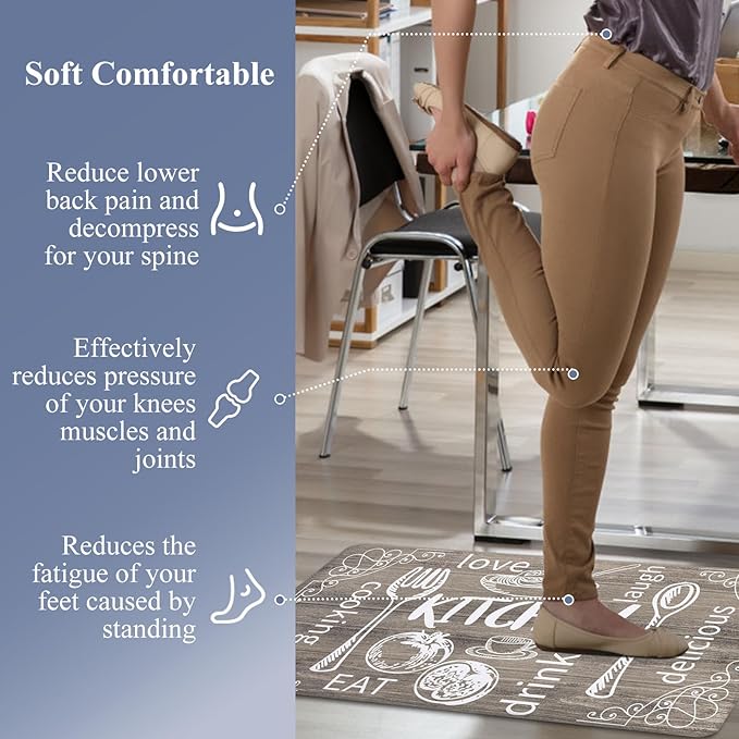 HEBE Kitchen Rugs Set of 2, Cushioned Anti Fatigue Kitchen Mats for Floor, Non Slip Waterproof Comfort Standing Desk Mat Carpet for Sink, Stove, Laundry Room