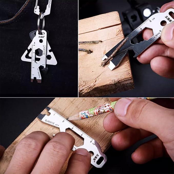 Sanrenmu Keychain Pry Bar Bottle Opener Mini Multi Tool with Wrench Function Stainless Steel Compact Size for Outdoor Camping Hiking