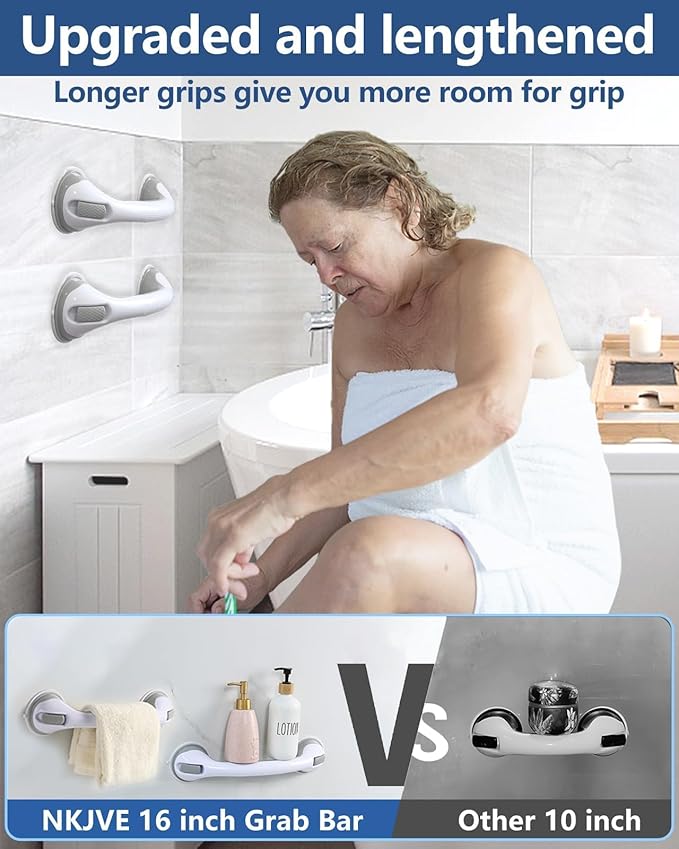 2 Pack 16.23” Grab Bars for Bathtubs and Showers, Shower Handles for Elderly Suction Cup Grab Bars for Shower Wall Heavy Duty, Safety Grab Bar for Seniors Suction Bathroom, No Drilling