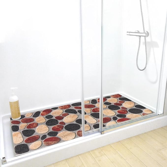 Long Shower Bath Mat Non Slip: Soft Textured Loofah Bathroom Floor Mat for Inside Shower - Multiple Drainage Holes for Quick Drying - 16x39 Inch Extra Long Shower Tray Mat for Walk- in Shower