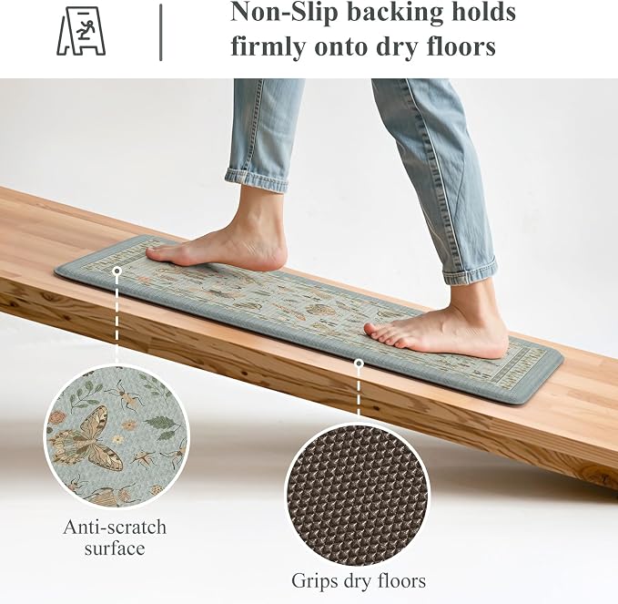 LEEVAN Anti Fatigue Mats for Kitchen Floor Non-Slip, Cushioned Kitchen Mats for Floor 2 Piece, Blue Memory Foam Kitchen Mat Set, Waterproof Ergonomic Standing Mat for Bar, Office,Desk, Laundry