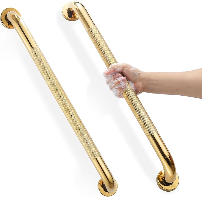 Grab Bars for Shower, Zynuhmo 2 Pack 24 Inch Anti Slip Safety Grab Bar 1.25" Diameter Stainless Steel Shower Handrails for Handicap Injury Pregnant Senior Assist Bath Shower Handles(Titanium Gold)