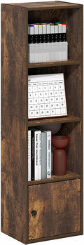 Furinno LUDER Book Shelf, 4-Tier Bookshelf with Open Shelf, Standing Bookcase with 1 Door Cabinet, 9.3 x 12 x 41.8, for Organization and Storage, for Living Room, Bedroom, Home Office, Amber Pine