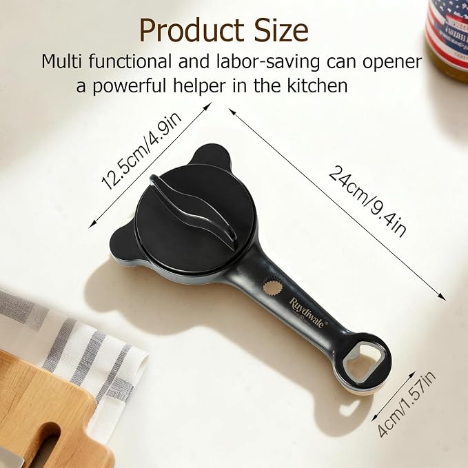 4-in-1 Jar Opener, Adjustable Jar Opener for Seniors, Kitchen Tool Designed Specifically for Seniors and Those with Limited Physical Strength, Suitable for Beer, Salad Dressing, Jar (Black)