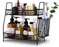 LEMIKKLE 2-Tier Bathroom Countertop Organizer,Skincare, Makeup Countertop Organizers, Kitchen, Bathroom Counter Storage with Small Basket (Black)