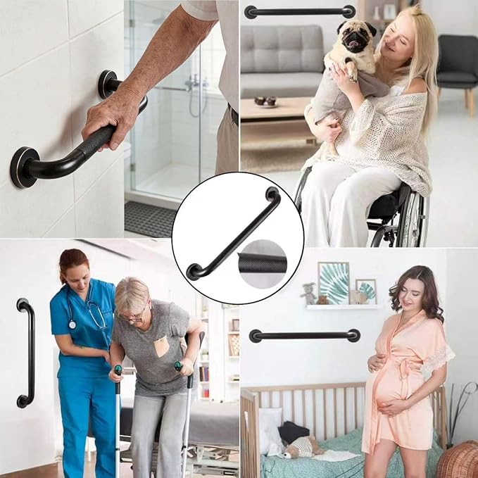 16" Shower Grab Bar, Oil Rubbed Bronze Finish, Stainless Steel Bathroom Safety Bar with Non-Slip Knurled Handle, Heavy Duty Handrail for Elderly or Disabled (1" Diameter)