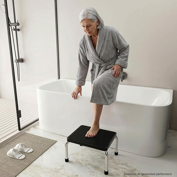 Loyoda Heavy-Duty Foot Step Stool for Adults with Non-Slip Surface, 350 lbs Capacity, Portable One-Step Stool for Kitchen, Bathroom, Office, Bedroom