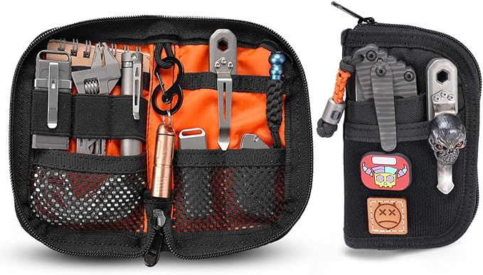 VIPERADE VE10 EDC Pouch Small Pocket Tool Pouch with 10 Compartments, Men's Pocket Organizer for Multitools, EDC Organizer with Patches Area for DIY (Black)