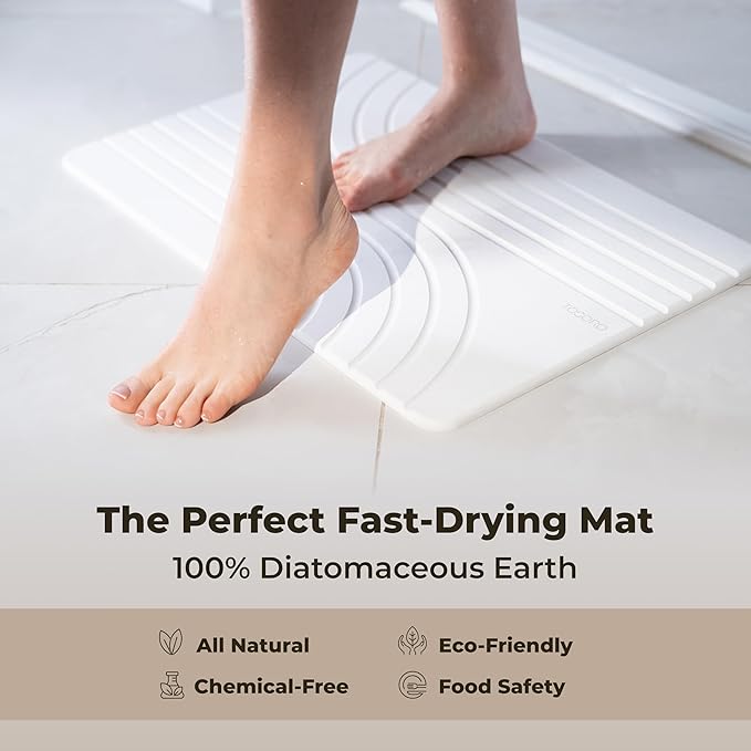 TOSORO - Stone Bath Mat Diatomaceous Earth Shower Mat Non-Slip Super Absorbent Diatomite Stone Bath Mats for Bathroom Floor Quick Drying Natural Easy to Clean (23.5 x 15) - Sandstone