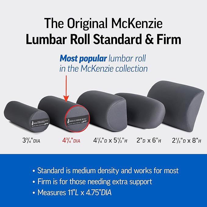 OPTP The Original McKenzie Lumbar Roll – USA-Made Low Back Lumbar Support for Office Chair & Car Seat Back Support Cushion. The Preferred Lumbar Pillow by Physical Therapists - Firm Density