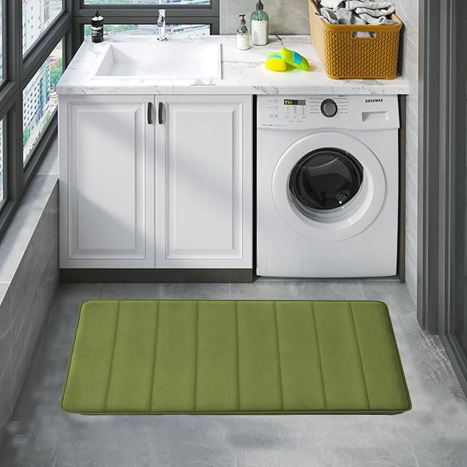 Sage Green Bathroom Rugs Sets 3 Piece Memory Foam Non Slip Bath Mats for Bathroom Floor and U-Shaped Contour Toilet Rug, Soft Washable Bathrom Sets Mats and Rugs Sets for Toilet Shower Sink