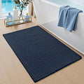 DEXI Bathroom Rugs 24x16, Non Slip Washable Bath Mat, Absorbent Chenille Bathmat, Ultra Soft Thick Carpet for Tub Shower Floor, Navy