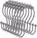 Bathway Shower Curtain Hooks, Shower Curtain Rings Rust Proof Double Hook Shower Curtain Hooks, 12 Pcs Grey Shower Hooks for Shower Curtain, Shower Rings for Curtain, Metal Shower Rod Hooks