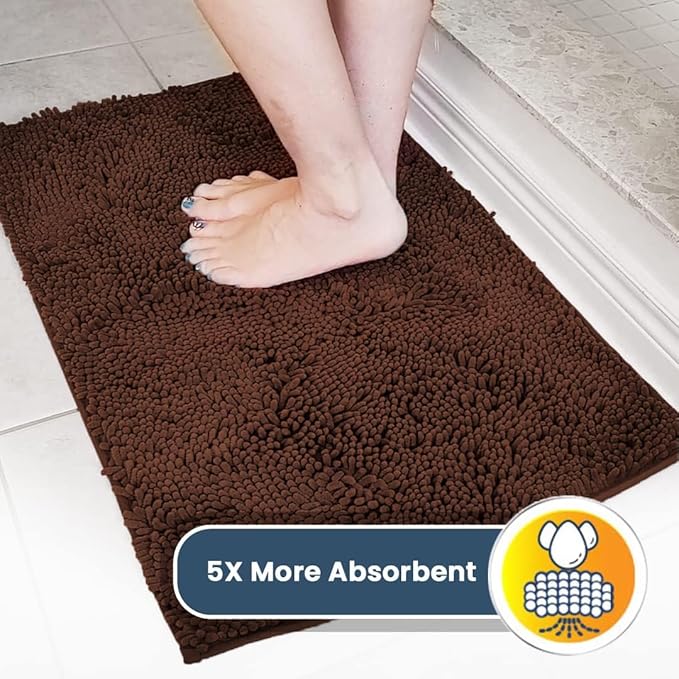 Muddy Mat® | Super Absorbent Door Mat Indoor, Microfiber Quick Dry Chenille Entryway Rug, Non-Slip Front Door Mat, Indoor Mats for Entryway, Machine Washable Pet Rug, Brown 59"x35"