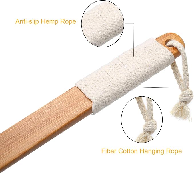 Leotruny 100% Natural Exfoliating Loofah with Long Wooden Handle Shower Back Brush (Off-White (2 Pack))