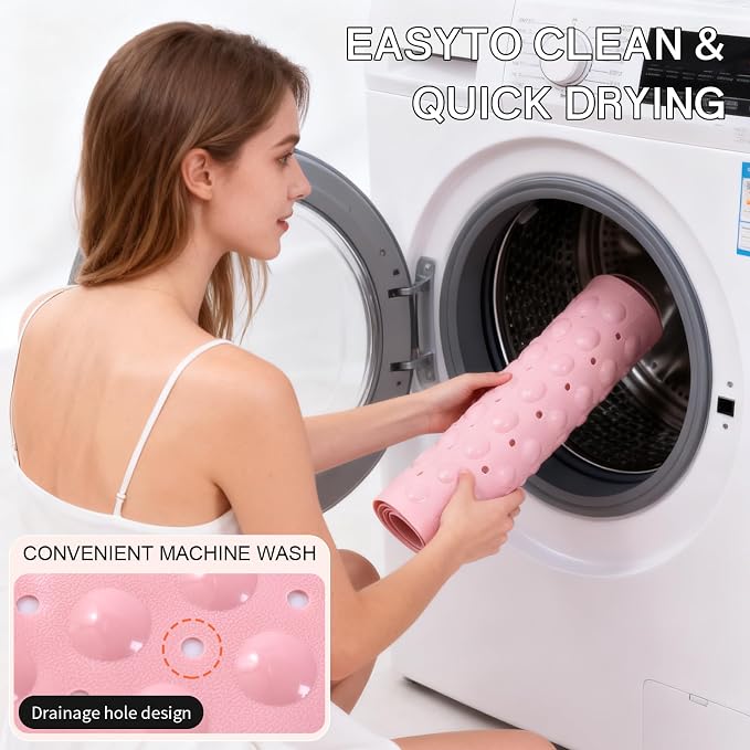 Anti-Slip Bathtub Shower mat, 40×16 inch（ 100 × 40cm） Soft Oversized Machine Washable Non-Slip Bathtub mat with Drainage Holes, Bathroom Floor Suction Cup.（1-Opaque Pink）