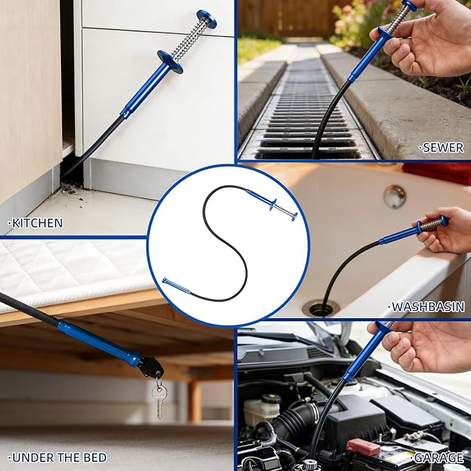 Grabber Reacher Tool, Flexible Magnetic Pickup Tool with 4-Claw Gripper & Spring-Loaded Handle, Pickup for Bathroom, Engine Bay, Kitchen & Sewers (24 inch) (Blue Magnetic Pickup Tool)