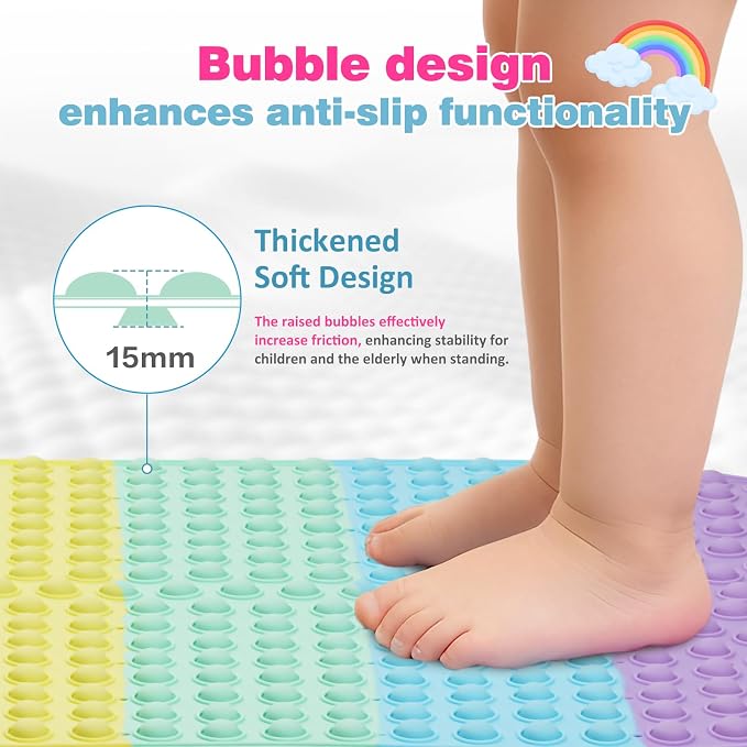 Silicone Push Pop Bath Mat – 33"x17.3" Extra Large Rainbow Bathtub Mat with 391 Suction Cups, CPC Certified Non-Slip Sensory Toy, Calming Stress Relief for Bath Time