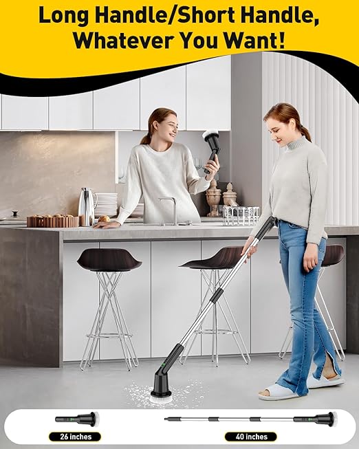 Electric Spin Scrubber for Cleaning Bathroom, Shower Scrubber Rotary Floor Brushes with IPX7 Waterproof & 2 Speed, 3 Brush Heads, Bathroom Cleaning Supplies for Toilet Shower Tub Black