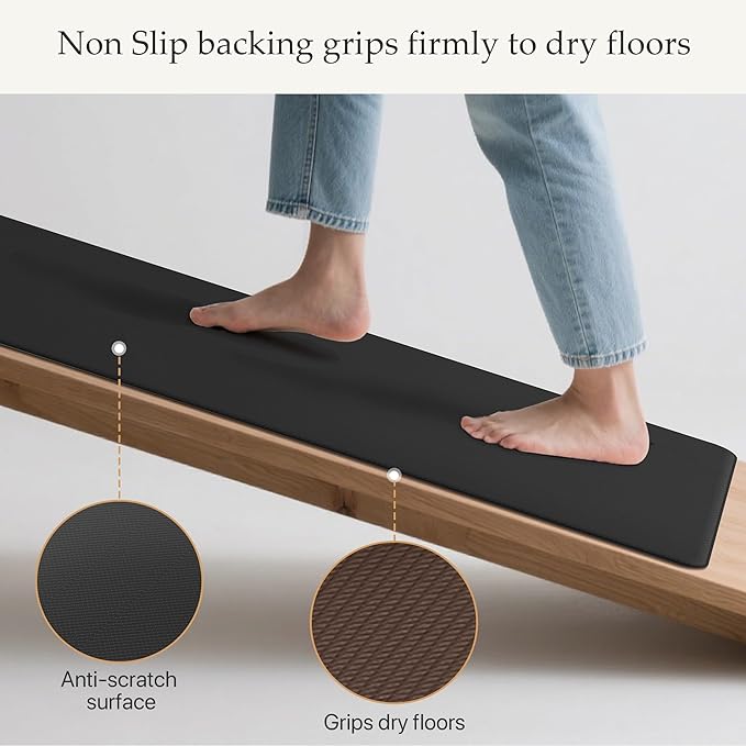 GENIMO Kitchen Mats for Floor 2PCs, Washable Anti Fatigue Mat for Cushioned, 17.3"x47"+17.3"x30", Waterproof Kitchen Rugs, Non Slip Comfort Standing Mat Rug for Home, Sink, Laundry, Black