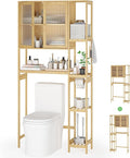 Over the Toilet Storage Cabinet Above Toilet Bathroom Organizer with Toilet Paper Holder Stand Bath Organizer with Adjustable Shelves & Acrylic Doors,Anti-Tip Device (Nature)