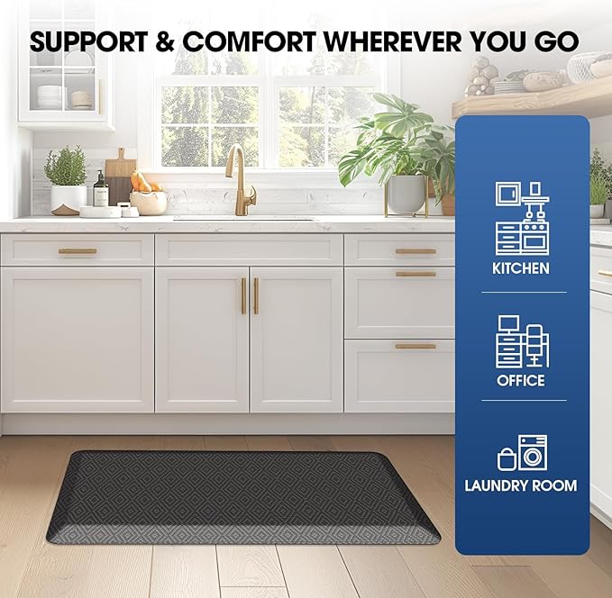 Mattitude Kitchen Mat Cushioned Anti-Fatigue Floor Mat Water Resistant Non-Slip Mats and Rugs Standing and Comfort Desk Mats for House Sink Office Laundry (Dark Grey, 17.3"x28")