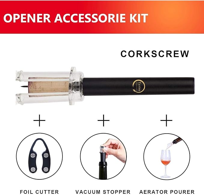 Air Pressure Pump Bottle Opener With Foil Cutter,Aerator Pourer,Vacuum Stopper(4PCS),Simple Cork Remover,Efficient Corkscrew Bottle Opener,Great For Wine Lovers,Perfect Wine Gift.