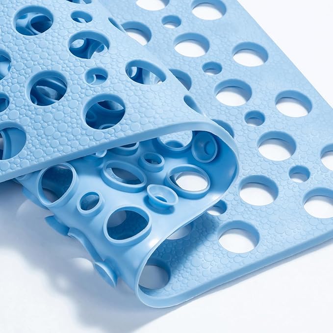 HITSLAM Bathtub Mat Non Slip, Soft TPE Bath Mat for Tub, Efficient Drainage Bathroom Shower Mat with Suction Cups, Bath Tub Mat, Easy to Clean, 28 x 15 Inch, Blue