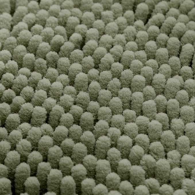 HOMEIDEAS 3 Pieces Bathroom Rugs, Ultra Soft Non Slip Absorbent Chenille Toilet Bath Mat Set (Sage Green)