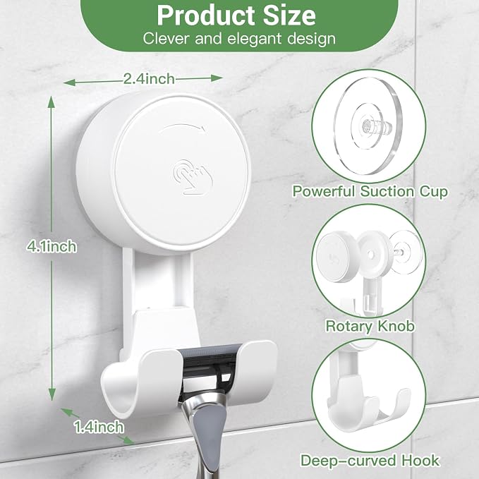 LUXEAR Suction Hooks Powerful Vacuum Suction Cup Hooks-4PACK Razor White