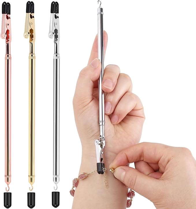 2 in 1 Bracelet Helper Tool Hook-WIFORT Metal Bracelet Helper Tool to Put on Yourself, Quick Release Fastening Bracelet Assistance Tool for Jewelry, Zipper, Jewelry Clasp Helper with Non-Slip Tips