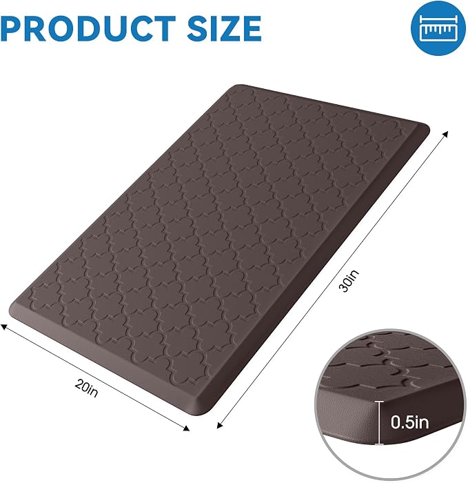 Kitchen Mat Cushioned Anti Fatigue for Floor, Non-Slip Waterproof Comfort Rug for Kitchen Sink, Standing Desk & Laundry, 20"x30", Chocolate