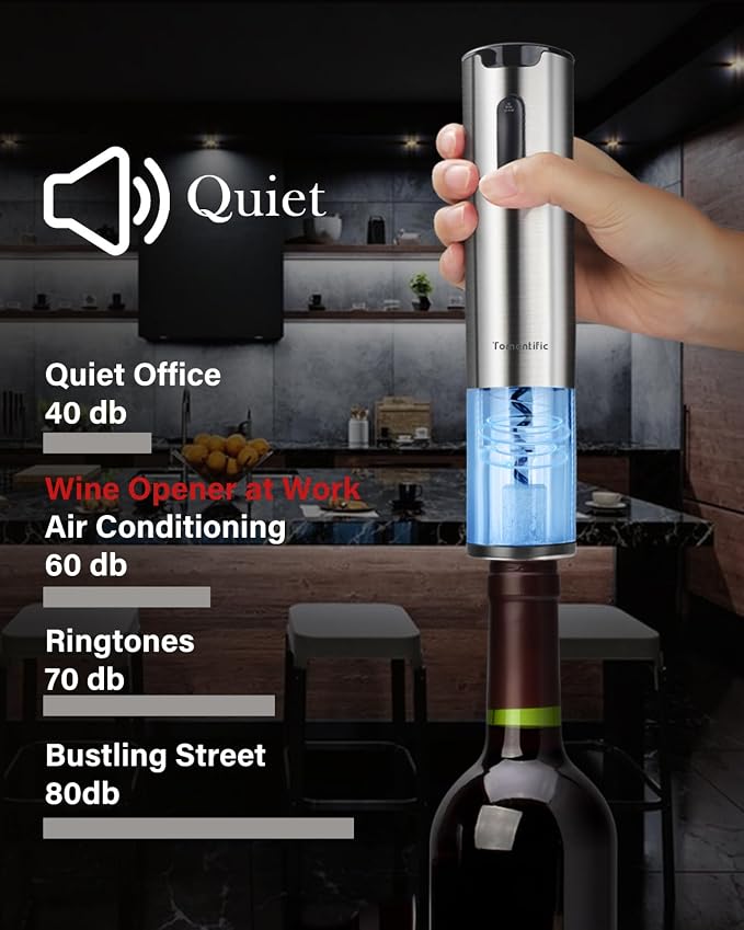 Electric Wine Opener Tomentific, Rechargeable Automatic Wine Corkscrew Bottle Opener With Foil Cutter, Type-C Charging Wine Openers With LED Light For Home Party Wedding Gifts (Stainless Steel)